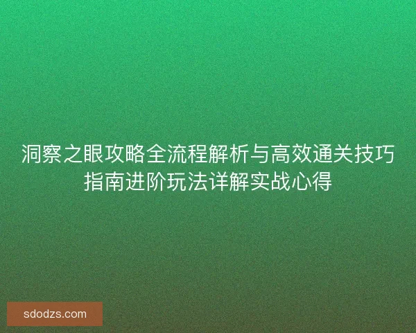 洞察之眼攻略全流程解析与高效通关技巧指南进阶玩法详解实战心得